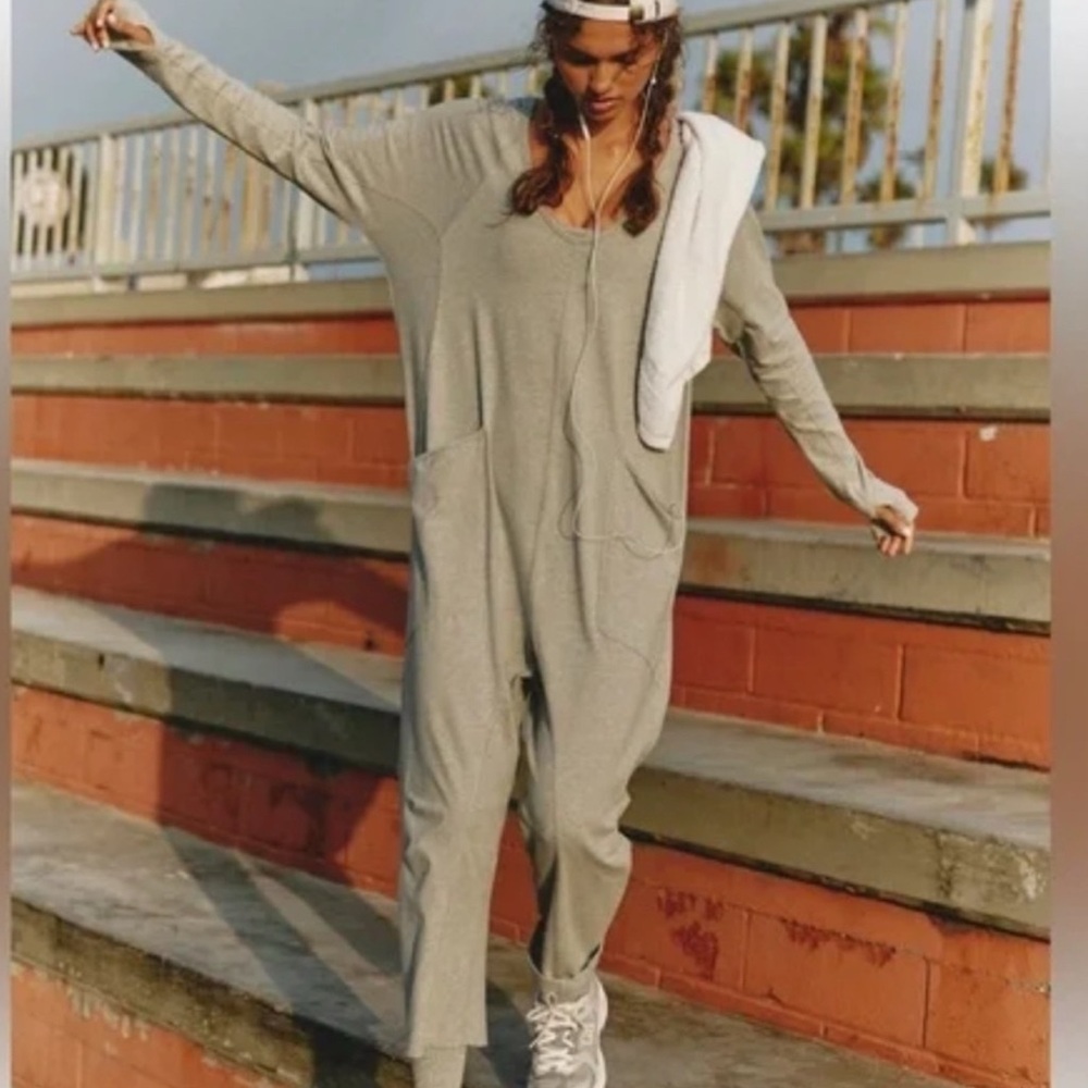 FP Movement Long Sleeved Hooded Onesie in Heather Gray - Picture 1 of 2